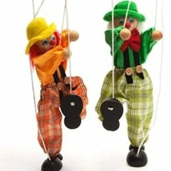 Budget ⭐ Fun Wooden Clown Marionette Pull String Puppet Vintage Toy For Family Men 👩 Women Pretend Play Puppetry Party Green 🤩