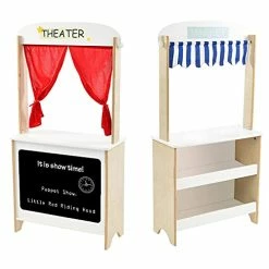 Best deal 🎉 Wood Puppet Theater, Flannel Curtain Puppet Stage Theater, 2-Sided Tabletop Puppet Stage Chalkboard, 2-in-1 Puppet Theater Reversible Play Store, Multi-Function Theater For Ages 3 And Up Multicolored 👍