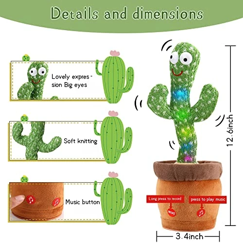 Brand new โจ Dancing Cactus Talking Cactus Baby Toys 6 To 12 Months Toys Wriggle Singing Cactus Repeats What You Say Baby Boy Toys, Plush Electric Speaking Cactus 15 Second Voice Recorder Baby Girl Toy Dancing Talking Crawling-cactus ๐ฏ - Image 2
