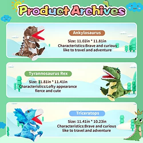 Best Pirce ๐งจ 3Pcs Dinosaurs Plush Toys, Jurassic World Dinosaur Hand Puppets Kids Toys,Stuffed Animals Plush Toys Interactive Games For Boys ๐ง Girls Age 4 5 6 7 8 ๐ฅ - Image 5