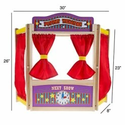 Flash Sale 🌟 Wooden Tabletop Puppet Theater With Curtains, Blackboard, And Clock- Inspires Imagination And Creativity For Kids, Boys And 👧 Girls ✨