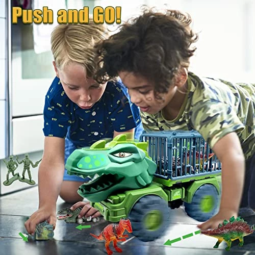 Brand new ๐ฅ Dinosaur Truck Toys For 3 4 5 6 7 Year Old Boys, 42 In 1 Kids Toys Carrier Truck Car Toys With Dinosaur Toys For Kids 3-5 5-7, Pull Back Cars, Activity Playmat, Car Playset ๐ Christmas ๐ฅณ Birthday Gifts Green Tyrannosaurus W/ Music&light ๐ - Image 5