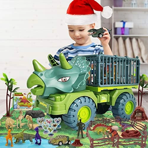 Brand new ๐ฅ Dinosaur Truck Toys For 3 4 5 6 7 Year Old Boys, 42 In 1 Kids Toys Carrier Truck Car Toys With Dinosaur Toys For Kids 3-5 5-7, Pull Back Cars, Activity Playmat, Car Playset ๐ Christmas ๐ฅณ Birthday Gifts Green Tyrannosaurus W/ Music&light ๐ - Image 7