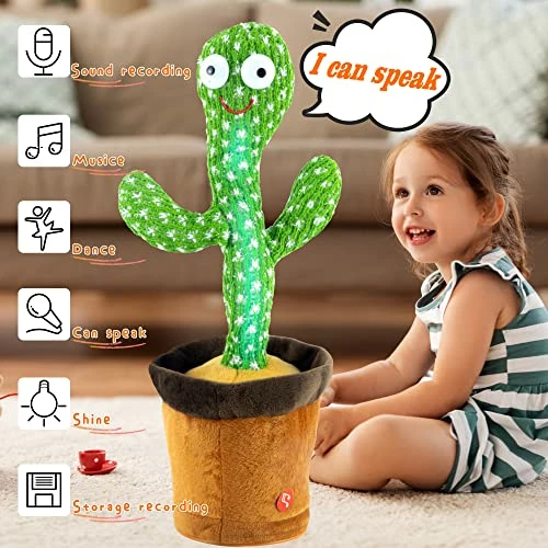 Coupon 💯 Dancing Cactus Talking Toy, Wriggle Singing Cactus Repeats What You Say, Soft Plush Talking Toy Speaking Cactus Baby Funny Creative Kids Toys ✨