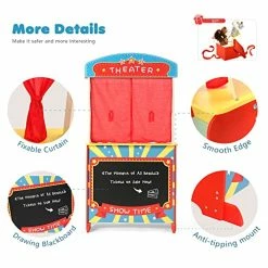 Wholesale ⭐ Wooden Puppet Theater Bonus 2 Hand Puppet, Rundad Double-Sided Lemonade Stand & Puppet Show Theater For Kids, Wood Deluxe Children Puppet Theatre Toy With Chalkboar 😀