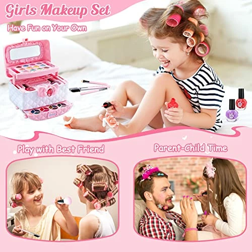 Cheap 😉 Kids Makeup Kit For 👧 Girls, Washable Little 👧 Girls Toddler Makeup Set Toy, Frozen Makeup Set Real Cosmetic Toy For Girl, Safe Play Makeup For Little 👧 Girls 3-12 Year Old Kids ❄ Christmas 🎂 Birthday Gift Blue 🔔 - Image 4