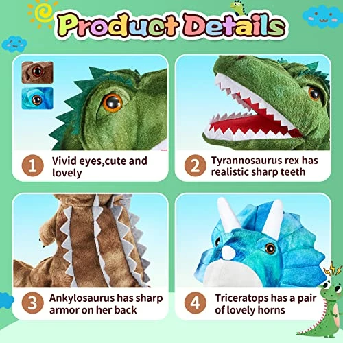Best Pirce ๐งจ 3Pcs Dinosaurs Plush Toys, Jurassic World Dinosaur Hand Puppets Kids Toys,Stuffed Animals Plush Toys Interactive Games For Boys ๐ง Girls Age 4 5 6 7 8 ๐ฅ - Image 4
