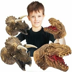 Wholesale 😉 Dinosaur Hand Puppets Realistic Latex Soft Animal Head Toys Set, Tyrannosaurus, Triceratops Hand Puppet Toys Gift For Kids, Party Imaginative Games, 2 Pack 😍