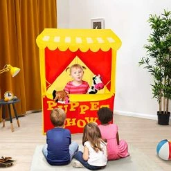 Outlet ✔️ Lemonade Stand Puppet Show Theater Pretend Playhouse Play Tent Kids On Stage Doorway Table Top Sets For Toddlers Curtain Fordable Rods Children Dramatic Furniture, 28"X20"X41"H, Yellow,8032 😉