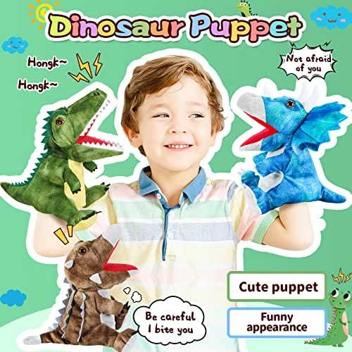 Best Pirce ๐งจ 3Pcs Dinosaurs Plush Toys, Jurassic World Dinosaur Hand Puppets Kids Toys,Stuffed Animals Plush Toys Interactive Games For Boys ๐ง Girls Age 4 5 6 7 8 ๐ฅ - Image 3