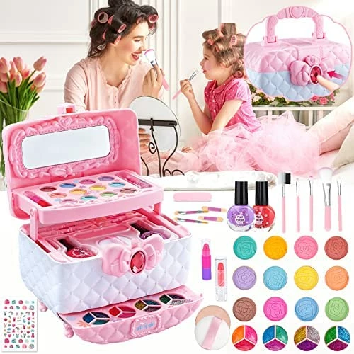 Cheap 😉 Kids Makeup Kit For 👧 Girls, Washable Little 👧 Girls Toddler Makeup Set Toy, Frozen Makeup Set Real Cosmetic Toy For Girl, Safe Play Makeup For Little 👧 Girls 3-12 Year Old Kids ❄ Christmas 🎂 Birthday Gift Blue 🔔 - Image 6
