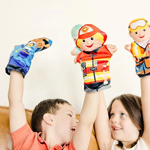 Buy π― Jolly Helpers Hand Puppets (Set Of 4) - Construction Worker, Doctor, Police Officer, And Firefighter - Role Play Hand Puppets, Soft Hand Puppets For Toddlers Ages 2+ π - Image 2