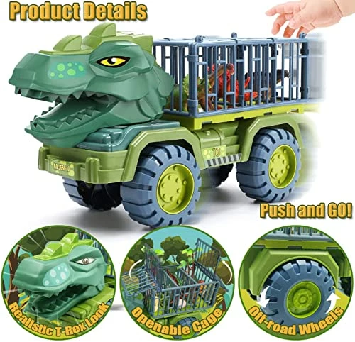 Brand new ๐ฅ Dinosaur Truck Toys For 3 4 5 6 7 Year Old Boys, 42 In 1 Kids Toys Carrier Truck Car Toys With Dinosaur Toys For Kids 3-5 5-7, Pull Back Cars, Activity Playmat, Car Playset ๐ Christmas ๐ฅณ Birthday Gifts Green Tyrannosaurus W/ Music&light ๐ - Image 4