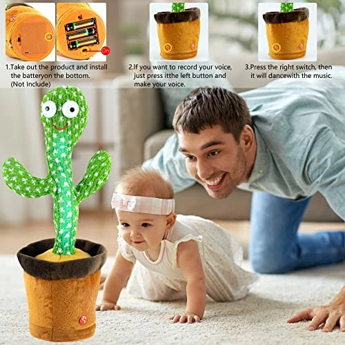 Coupon 💯 Dancing Cactus Talking Toy, Wriggle Singing Cactus Repeats What You Say, Soft Plush Talking Toy Speaking Cactus Baby Funny Creative Kids Toys ✨ - Image 3